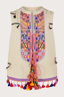 Embroidered Statement Tassel Waistcoat