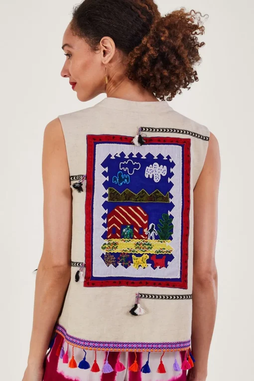 Embroidered Statement Tassel Waistcoat