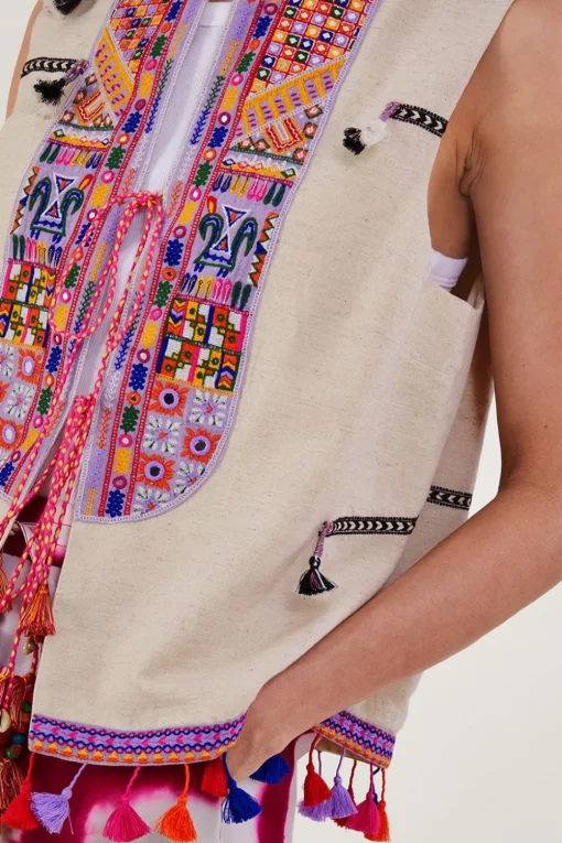Embroidered Statement Tassel Waistcoat