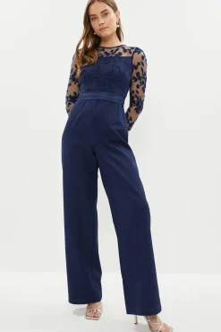 Embroidered Top Wide Leg Jumpsuit