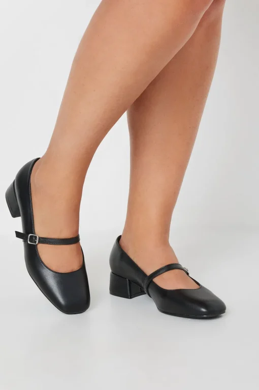 Extra Wide Fit Faux Leather Mary Jane Block Heels