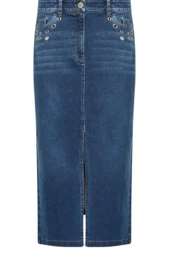 Eyelet Midi Denim Skirt