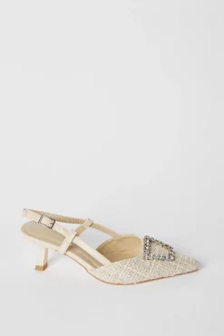 Faith: Cassidy Woven Textile Jewelled Brooch Detail Slingback Court Shoes