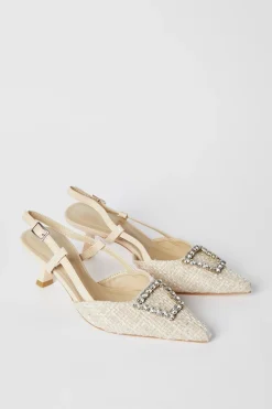 Faith: Cassidy Woven Textile Jewelled Brooch Detail Slingback Court Shoes