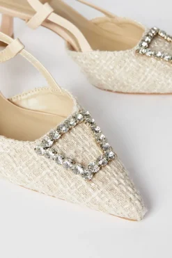 Faith: Cassidy Woven Textile Jewelled Brooch Detail Slingback Court Shoes