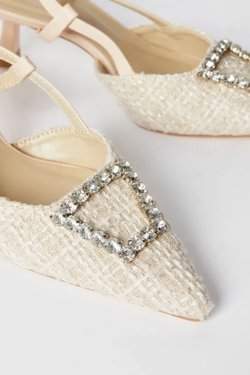 Faith: Cassidy Woven Textile Jewelled Brooch Detail Slingback Court Shoes