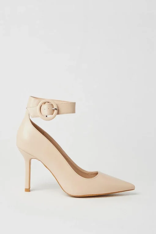 Faith: Chantelle Buckle Ankle Strap High Stiletto Court Shoes