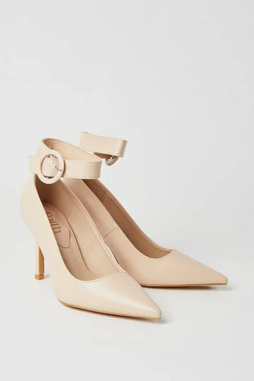 Faith: Chantelle Buckle Ankle Strap High Stiletto Court Shoes
