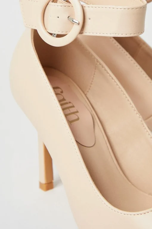 Faith: Chantelle Buckle Ankle Strap High Stiletto Court Shoes