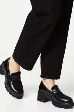Faith: Charlotte Mixed Material Chunky Heeled Loafers