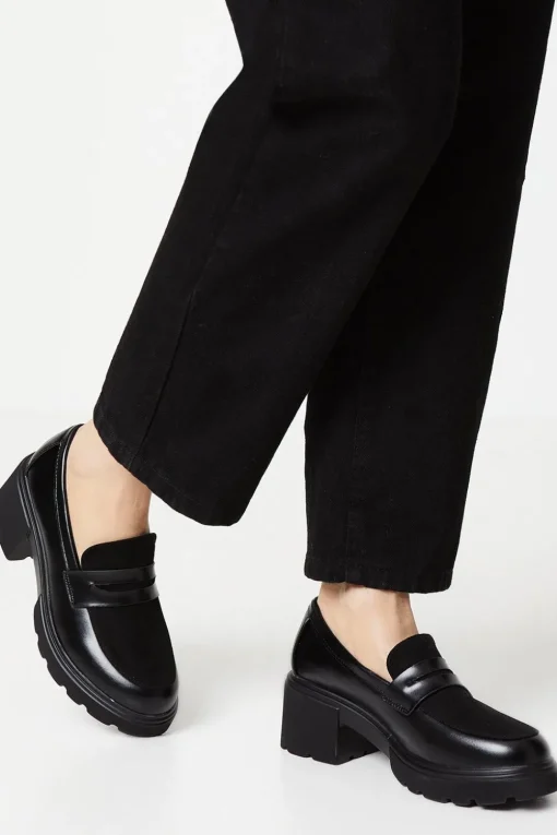 Faith: Charlotte Mixed Material Chunky Heeled Loafers