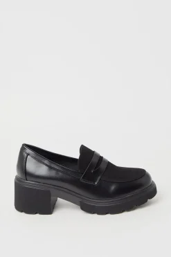 Faith: Charlotte Mixed Material Chunky Heeled Loafers