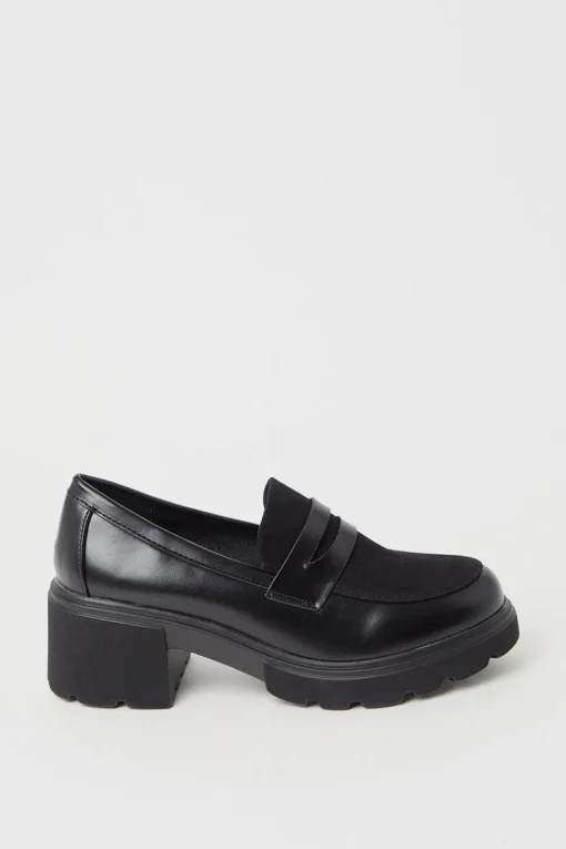 Faith: Charlotte Mixed Material Chunky Heeled Loafers