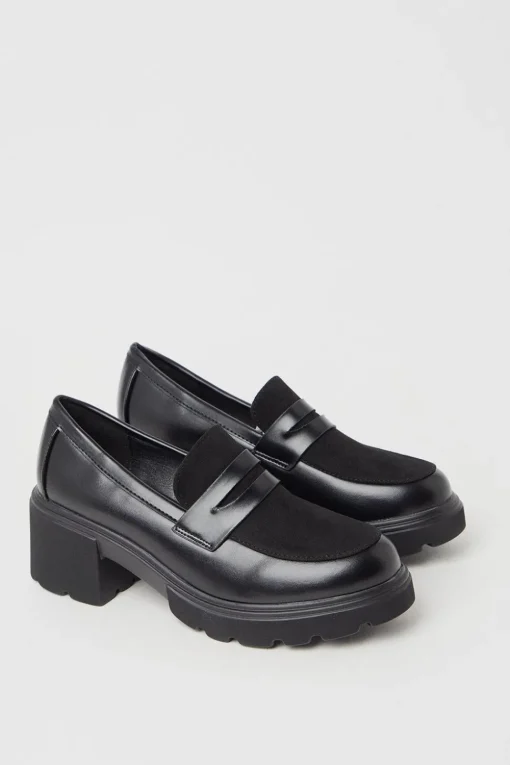 Faith: Charlotte Mixed Material Chunky Heeled Loafers