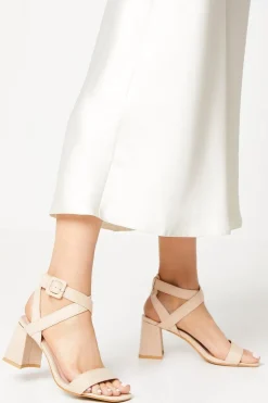 Faith: Eleanor Covered Buckle High Block Heeled Sandals