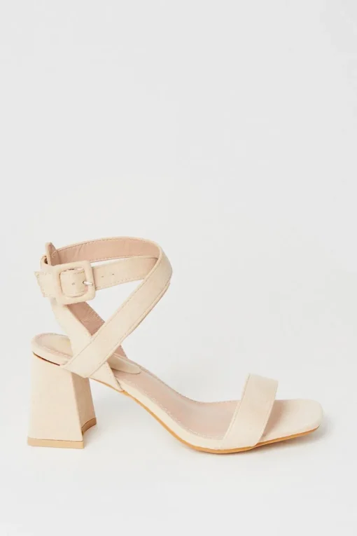 Faith: Eleanor Covered Buckle High Block Heeled Sandals