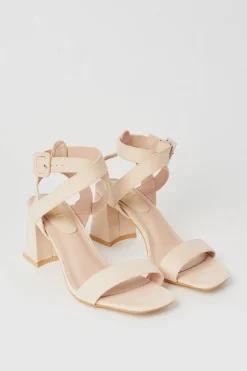 Faith: Eleanor Covered Buckle High Block Heeled Sandals