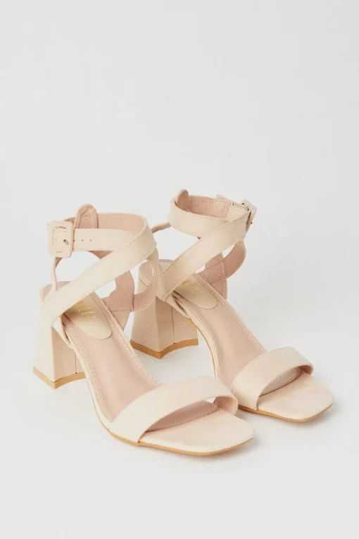 Faith: Eleanor Covered Buckle High Block Heeled Sandals