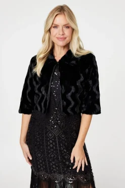 Faux Fur 1/2 Sleeve Cropped Jacket