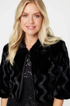 Faux Fur 1/2 Sleeve Cropped Jacket