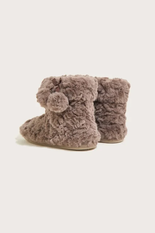 Faux Fur Pom-Pom Slipper Boots