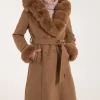 Faux Fur Trim Double Breasted Coat