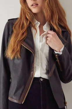 Faux Leather Contrast Trim Biker