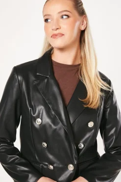 Faux Leather Military Blazer