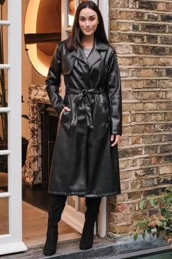 Faux Leather Tie Waist Coat