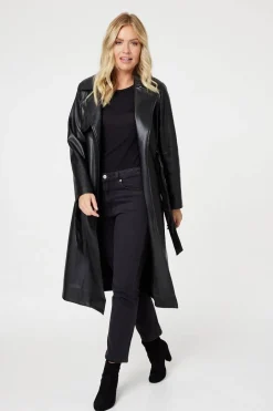Faux Leather Tie Waist Coat
