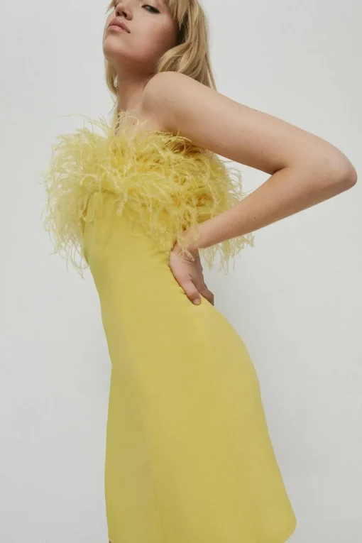 Feather Bandeau Mini Dress