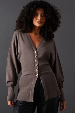 Fit And Flare Plunge V Neck Cardigan