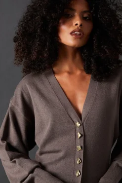Fit And Flare Plunge V Neck Cardigan