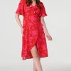 Floral 1/2 Flare Sleeve Wrap Dress
