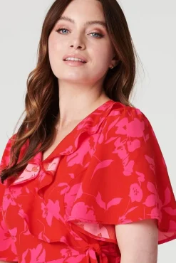 Floral 1/2 Flare Sleeve Wrap Dress