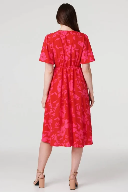 Floral 1/2 Flare Sleeve Wrap Dress