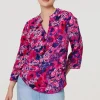 Floral 3/4 Sleeve Collarless Blouse