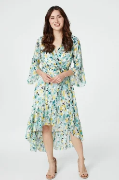 Floral 3/4 Sleeve Wrap Dress