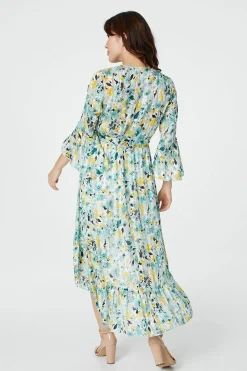 Floral 3/4 Sleeve Wrap Dress
