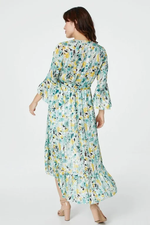 Floral 3/4 Sleeve Wrap Dress