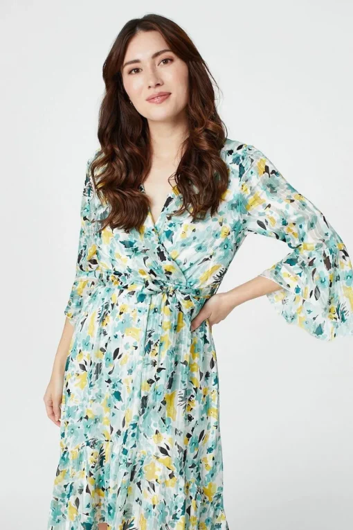 Floral 3/4 Sleeve Wrap Dress
