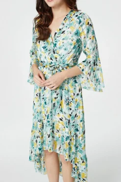 Floral 3/4 Sleeve Wrap Dress