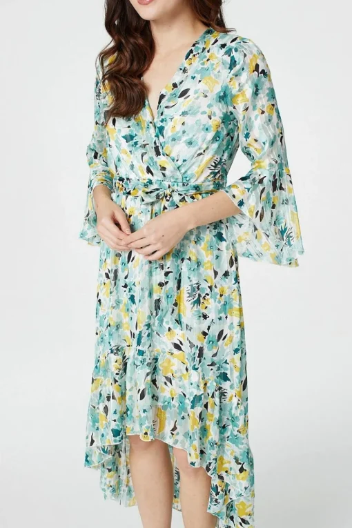 Floral 3/4 Sleeve Wrap Dress