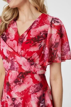 Floral Asymmetric Ruffled Midi Dress
