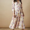 Floral Button Long Sleeve Midi Dress