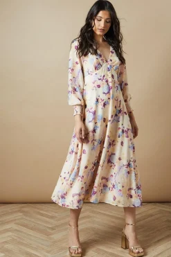 Floral Button Long Sleeve Midi Dress
