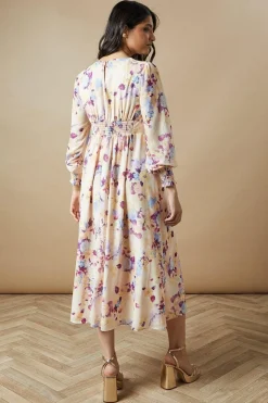 Floral Button Long Sleeve Midi Dress