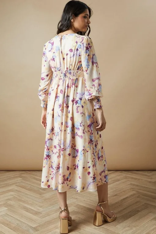 Floral Button Long Sleeve Midi Dress