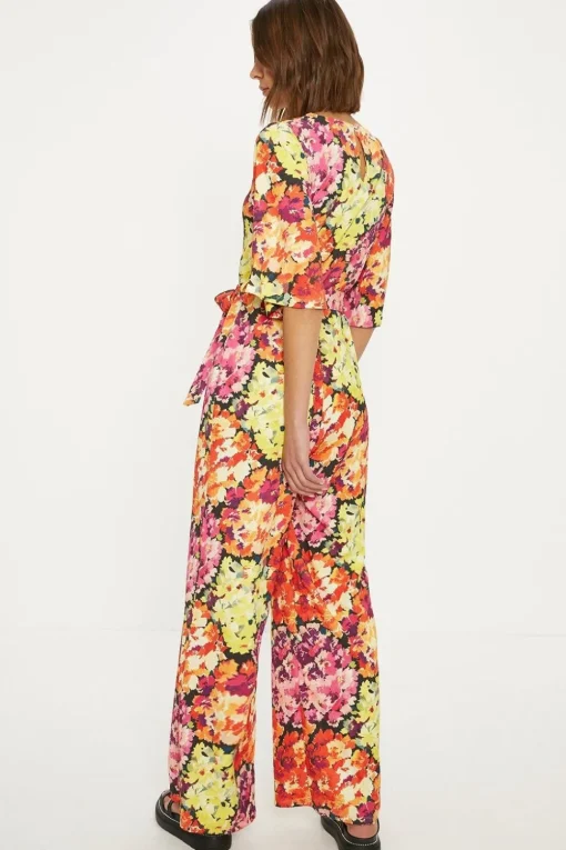 Floral Crinkle Angel Sleeve Jumpsuit