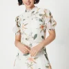 Floral Dobby Chiffon Lace Trim Mini Dress